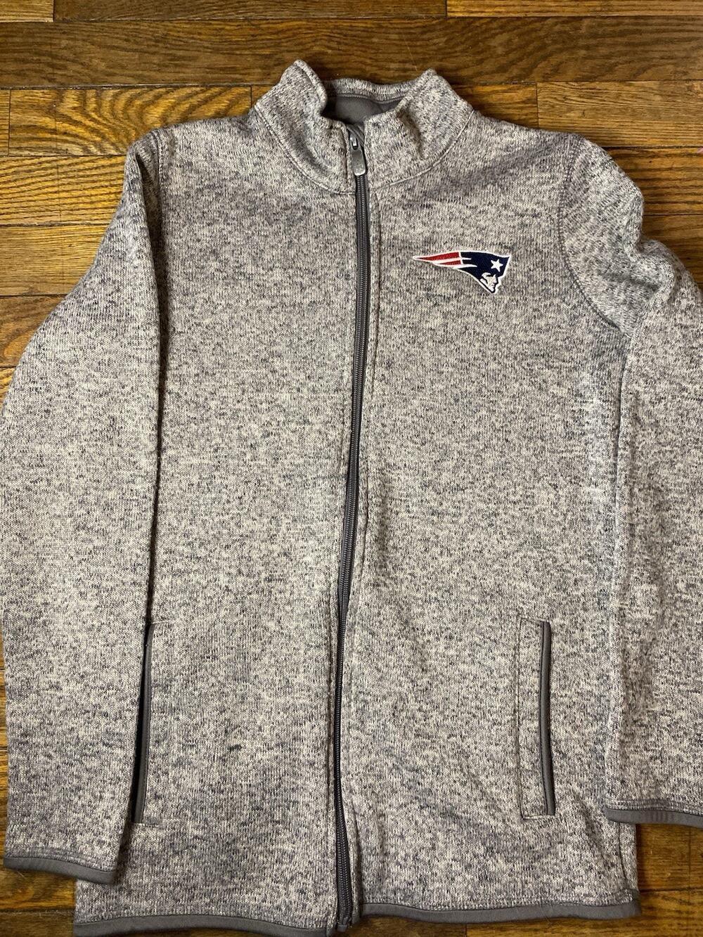New England Patriots Youth Medium 10/12 Full Zip Fleece Jacket Gray